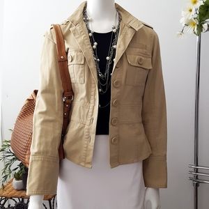 Y2K🔥Fairweather Jacket🍂Military Cargo Khaki Slimfit Big Pocket Denim Crop